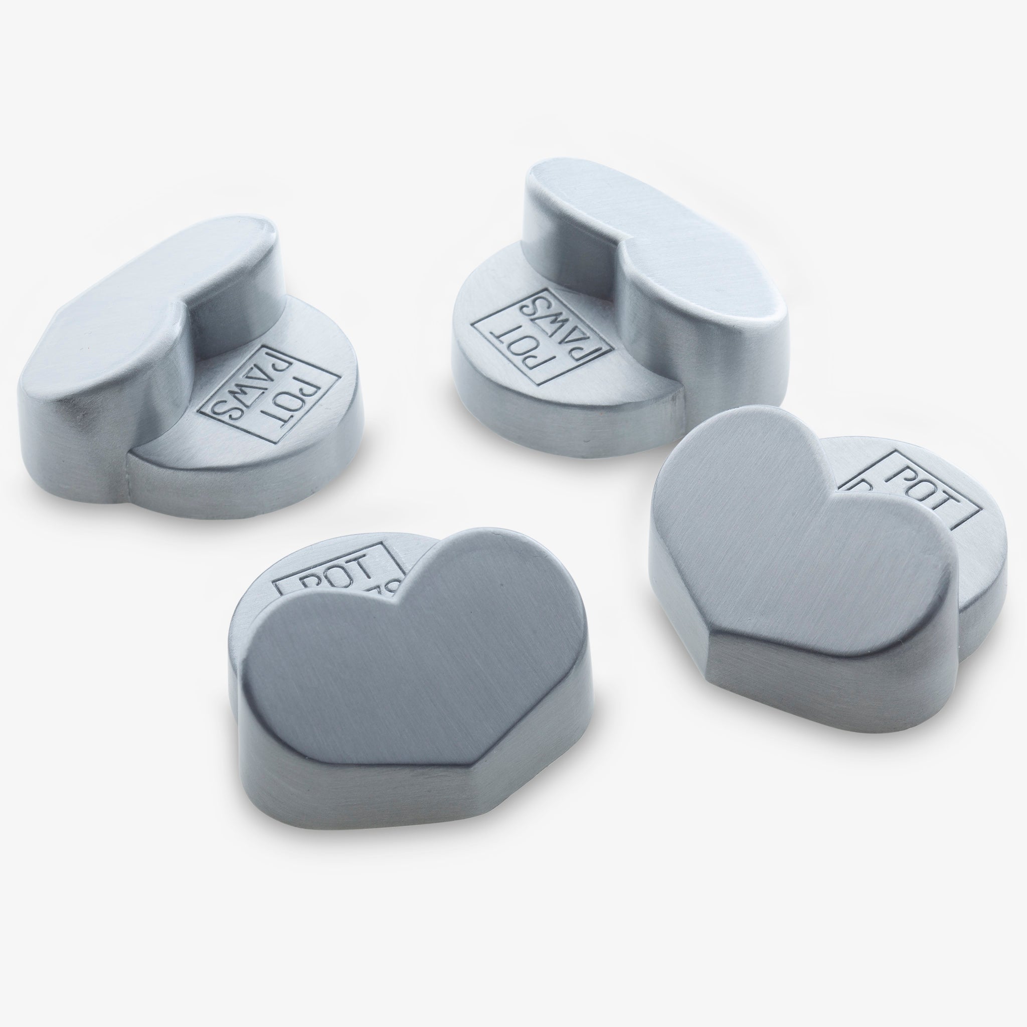 Set of silver Pot Paws plant feet in heart shape for small pots and planters