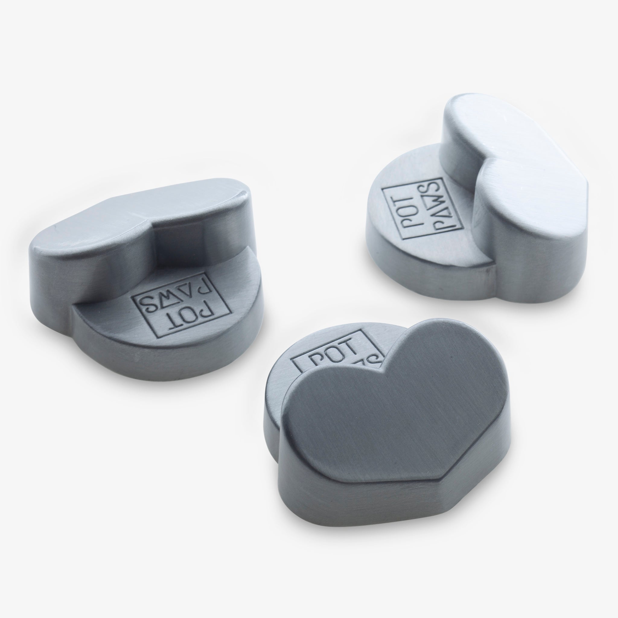 Set of silver Pot Paws in heart shape plant feet for small pots and planters