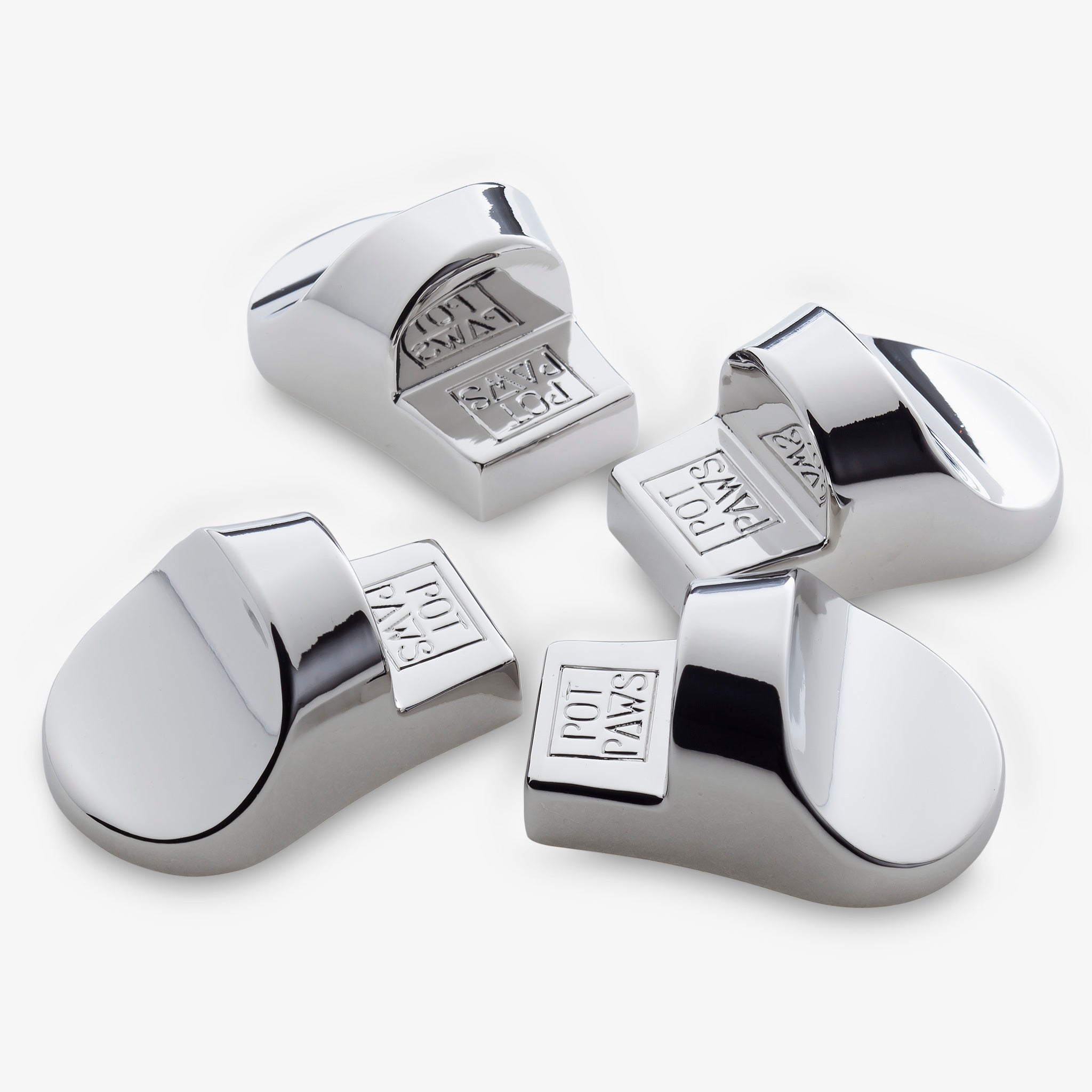 Set of silver Pot Paws plant feet for small pots and planters