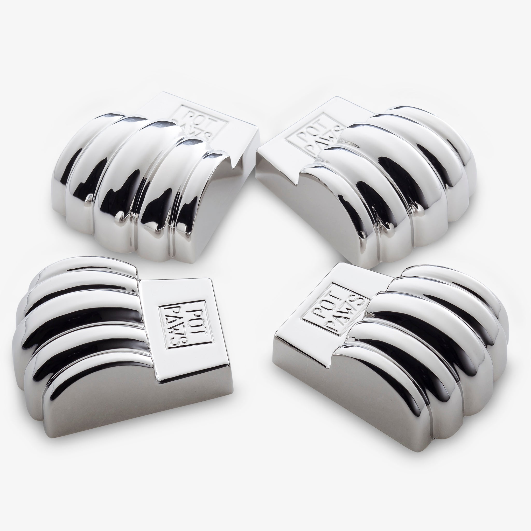 Set of silver Pot Paws plant feet for small pots and planters