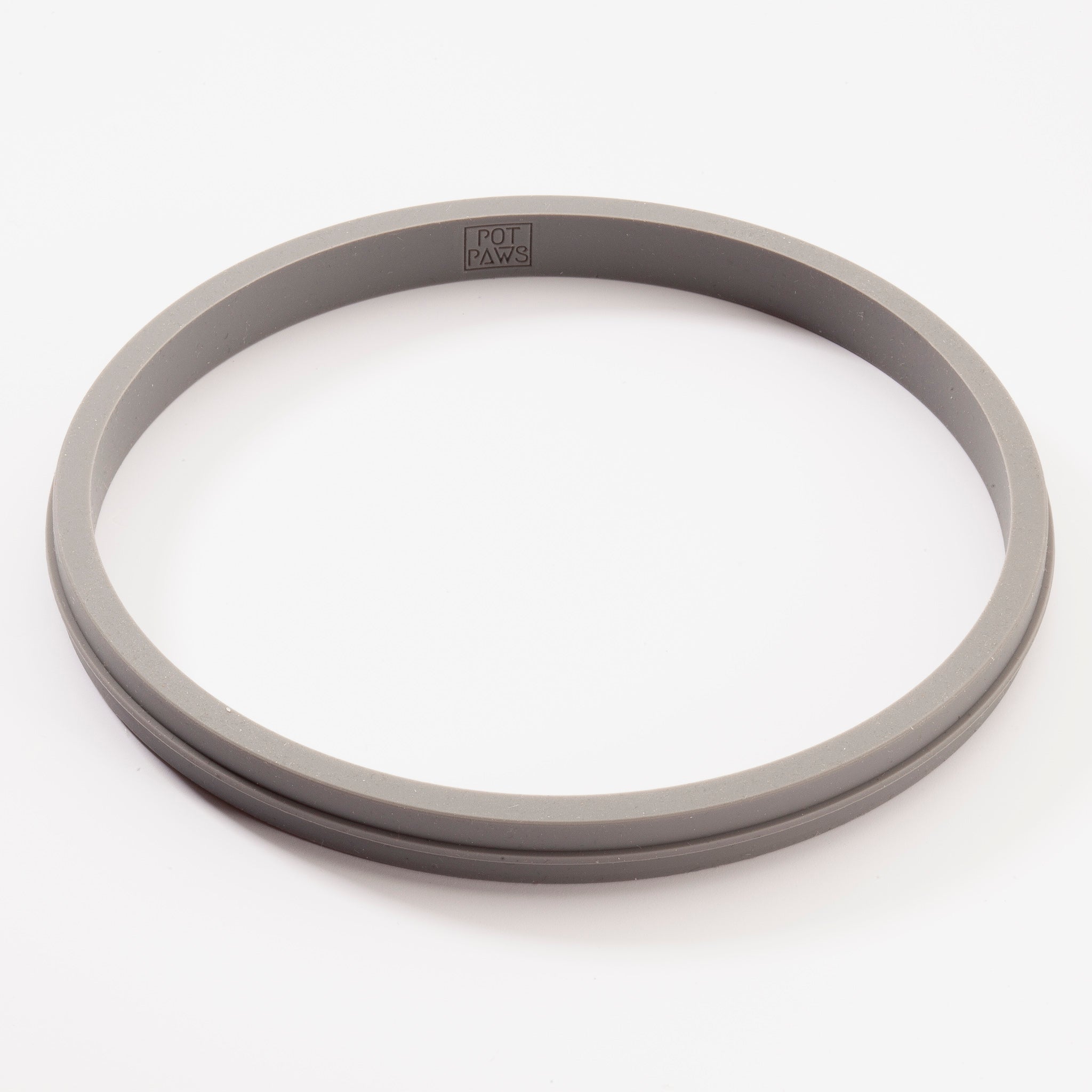 Gray silicone pet bowl ring with POT PAWS logo