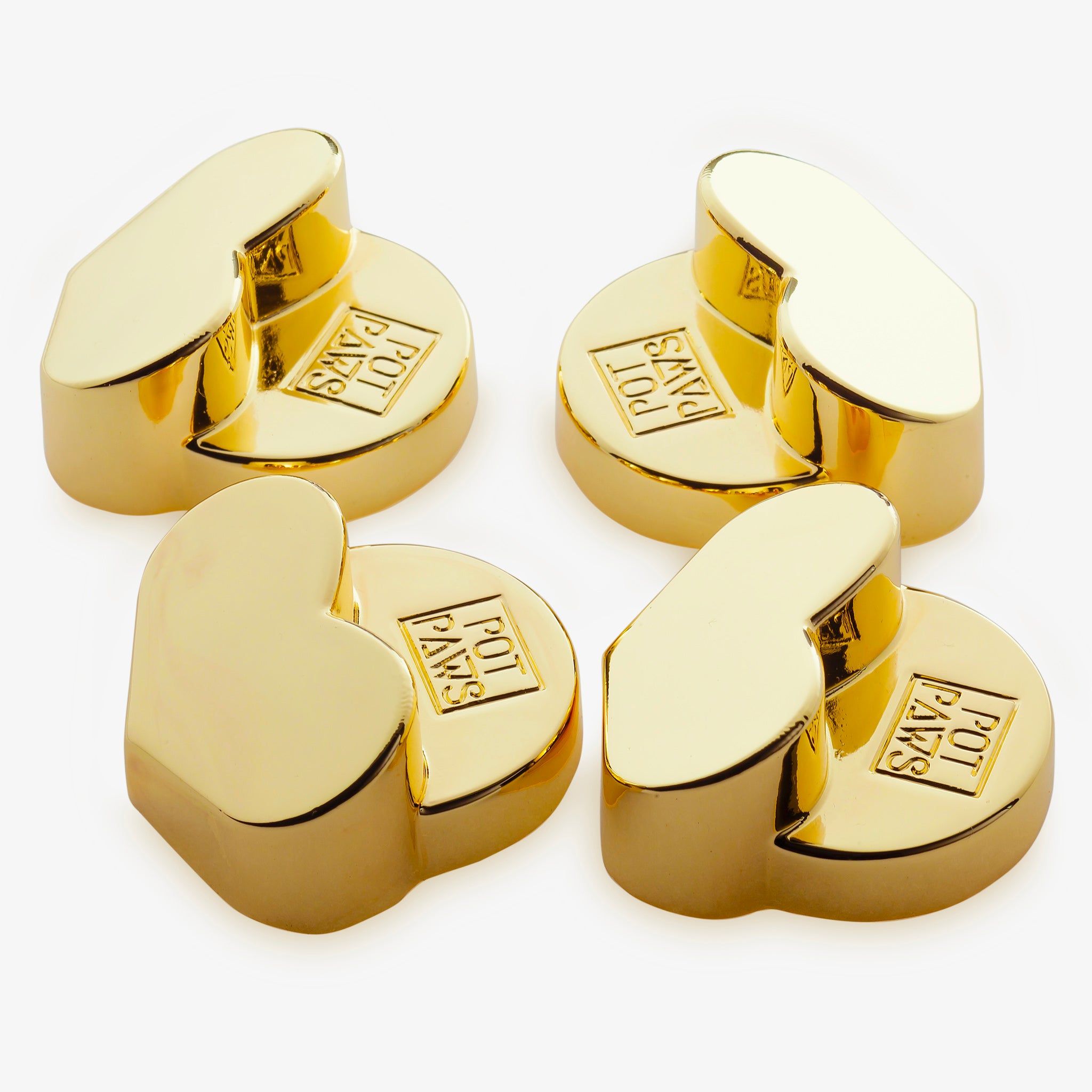 heart shape bowl weights with engraved POT PAWS logo
