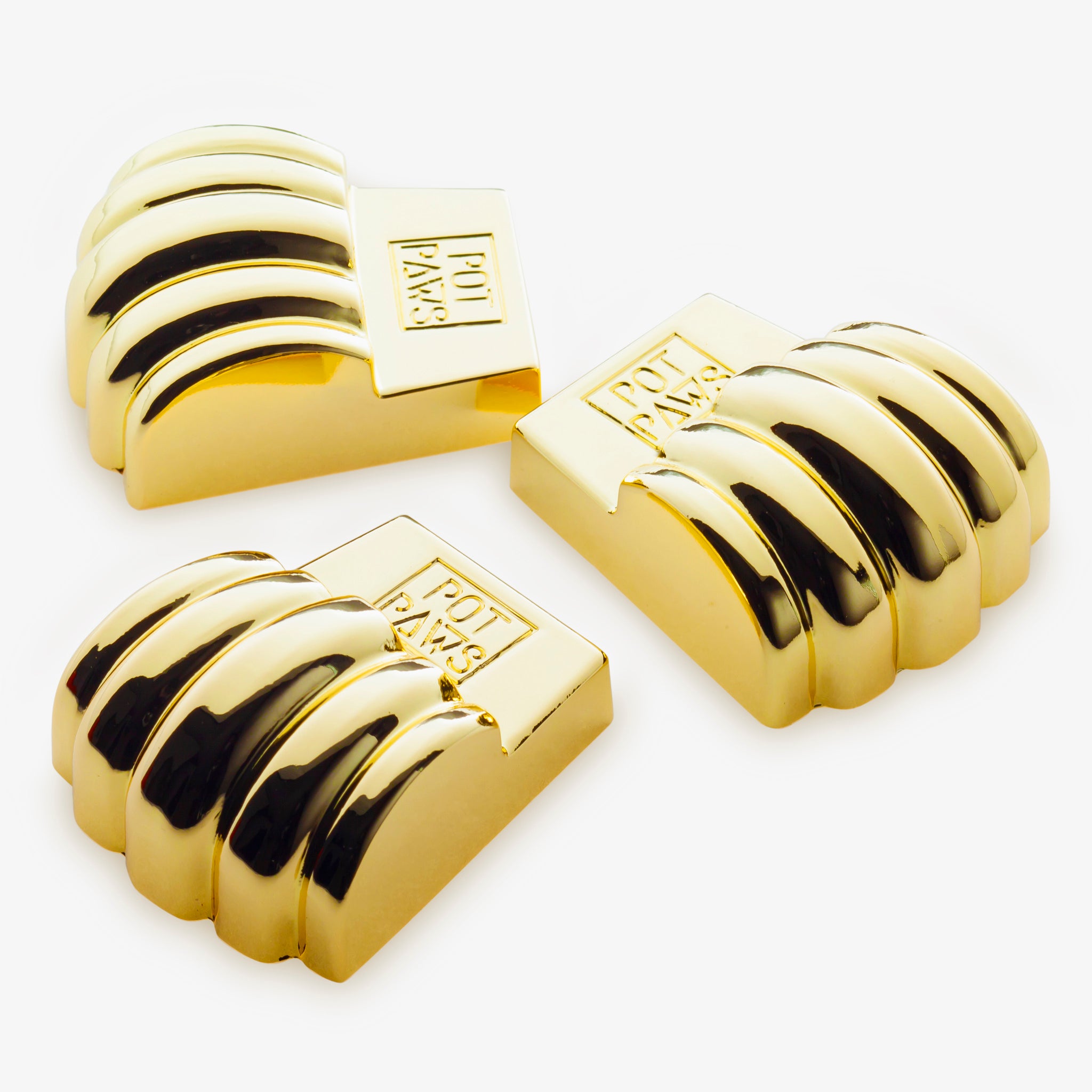 Set of golden Pot Paws plant feet for small pots and planters